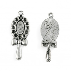 Hanger handspiegel met strikje antiek zilver
